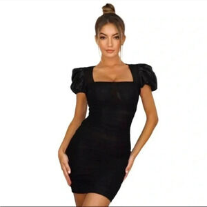 Missguided black mesh ruched mini dress with built in underwire